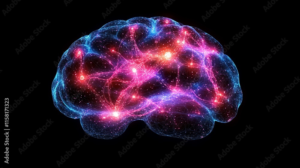 Poster a vibrant, cosmic representation of a brain symbolizing thought and consciousness.