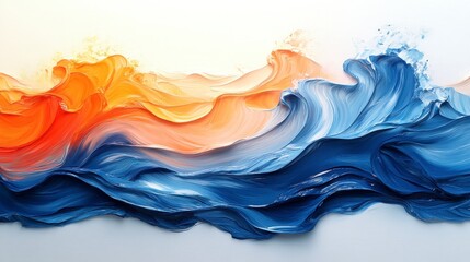 Abstract orange and blue paint waves.