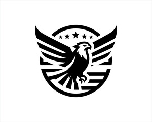 American Eagle logo design vector template. Black and white silhouette eagle vector illustration.