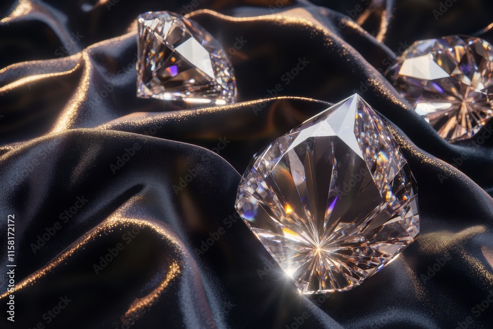 Aufkleber Large sparkling diamonds on elegant fabric providing a perfect backdrop for text placement and creative design. Generative AI