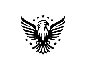 American Eagle logo design vector template. Black and white silhouette eagle vector illustration.