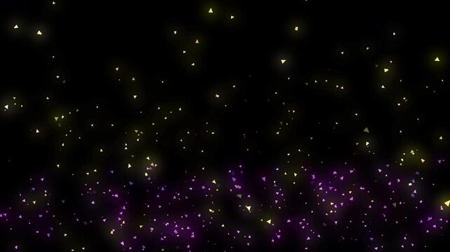 Particles, 4K, black background, gradient, special effects, fantasy, animation, background, particles, material, nature, motion, simple, effect, yellow, purple, confetti, triangle, flutter