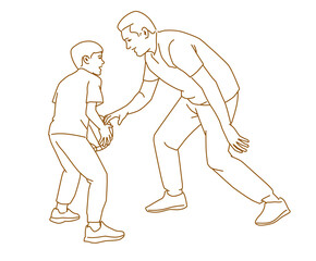 appy father with son playing basketball