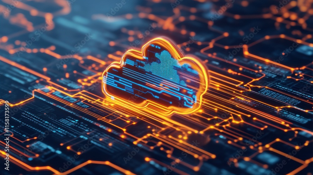 Poster minimalist cloud computing concept with layered graphics