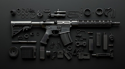 Fototapeta premium Rifle parts, wallpaper, weapon technology for shooting with precision at long range.