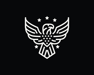Fototapeta premium American Eagle logo design vector template. Black and white silhouette eagle vector illustration.