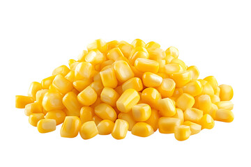 Pile of fresh canned corn kernels isolated on transparent background