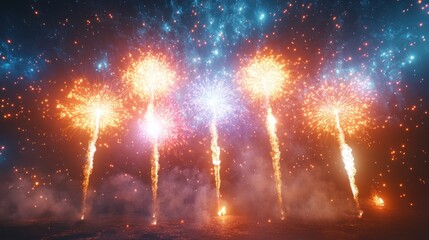 Fototapeta premium Chinese new year firework festival celebration urban landscape digital artwork nighttime spectacle vibrant background