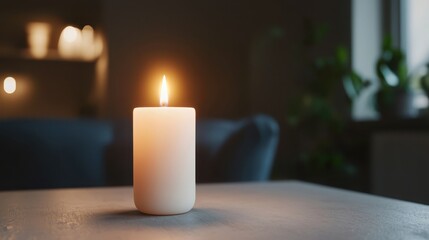 The goal is to align dreams with purpose concept. Candle glowing softly on a table in a dimly lit room.