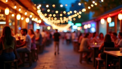 Fototapeta premium Nightlife Ambiance: A Blurred Festive Street Scene