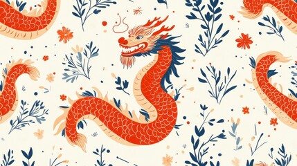 Obraz premium Festive dragon patterns celebrating chinese new year in a vibrant cultural environment