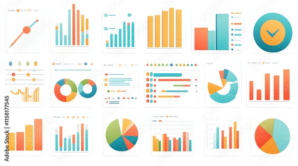Poster a collection of colorful data visualizations, including bar charts, pie charts, and line graphs, sho