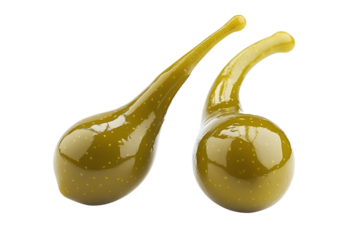 Preserved bright green yellow capers isolated on transparent background