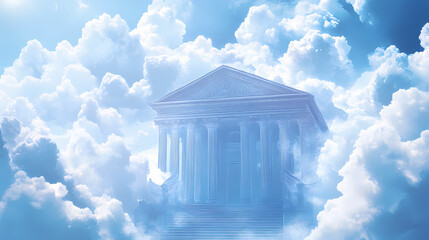 Ethereal temple: aetherial architecture amidst translucent clouds. Aetherial. Illustration