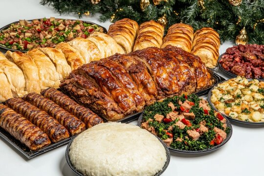 A vibrant Eid iftar buffet featuring dishes from different cuisines, showcasing unity and celebration