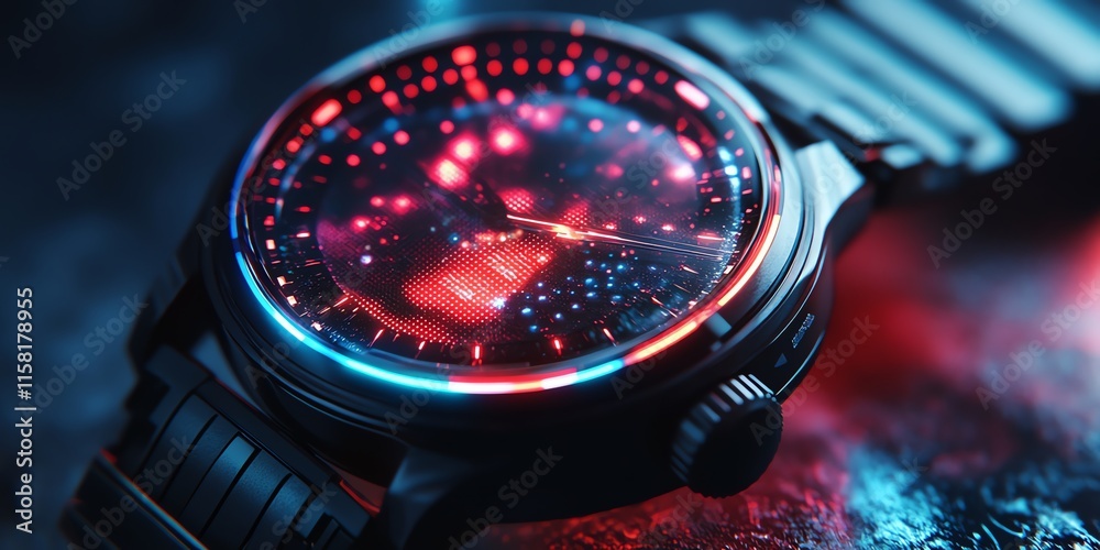 Aufkleber a futuristic watch with a vibrant, illuminated display showcasing intricate designs.