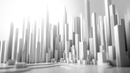 Obraz premium A monochromatic cityscape featuring numerous tall, abstract buildings, creating a futuristic skyline.