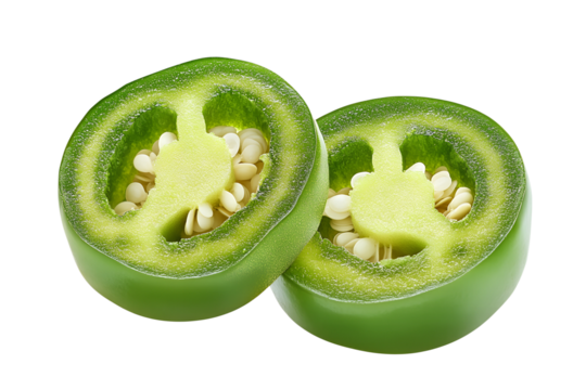 Green chili pepper slice isolated on transparent background