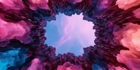 Digital transformation and adaption technology. Colorful abstract clouds framing a serene sky.