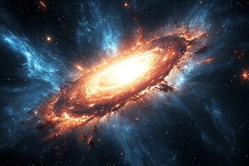 Obraz premium A stunning depiction of a galaxy with vibrant colors and cosmic elements.