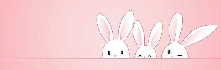 Obraz premium Cute pink easter background with white rabbit ears