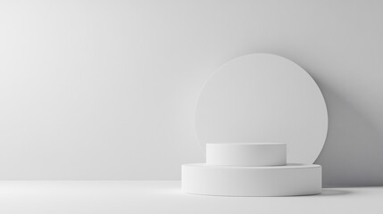 Fototapeta premium Minimalist White Cylindrical Display Stand with Circle Backdrop