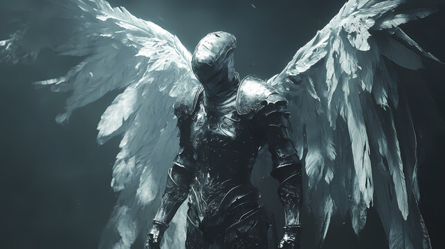 Angelic warrior: fantasy art, wings, armor. Aetherial. Illustration