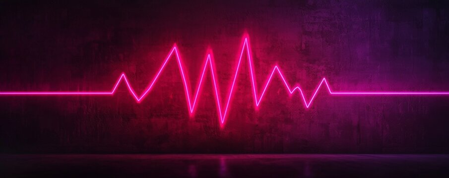 Digital transformation and adaption technology. Neon heartbeat graphic on a dark background.