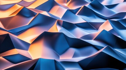 Abstract Low Poly Blue and Orange Gradient Texture Background, Modern Digital Art Design,  Geometric Shapes, 3D Render