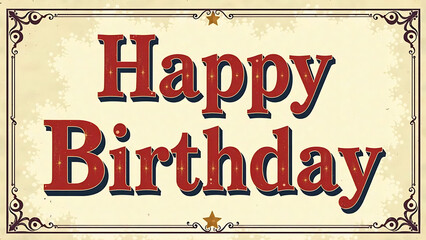 Fototapeta premium a vintage-inspired ‘Happy Birthday’ banner with decorative fonts and retro colors, leaving a large copy space in the center, set on an off-white background