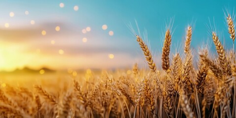 Digital transformation and adaption technology. Golden wheat field under a colorful sunset sky.