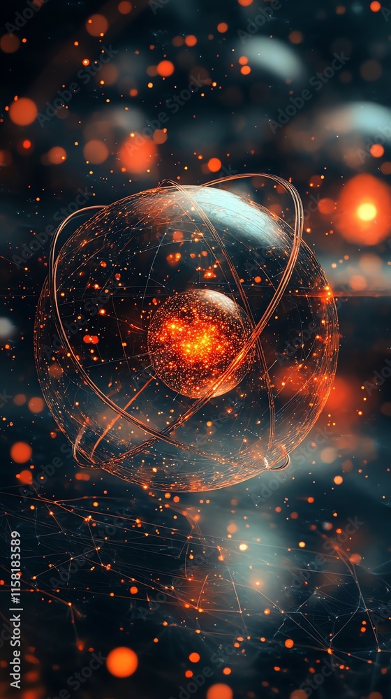 Aufkleber A glowing atomic structure surrounded by vibrant particles, symbolizing energy and science.