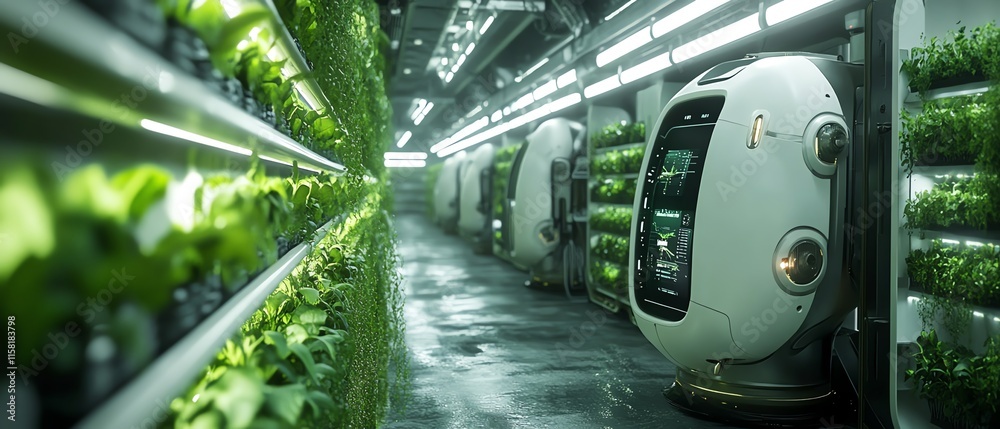 Aufkleber Futuristic farm with robot farmers utilizing drones, sensors, and autonomous machines for efficient crop management and sustainable agriculture