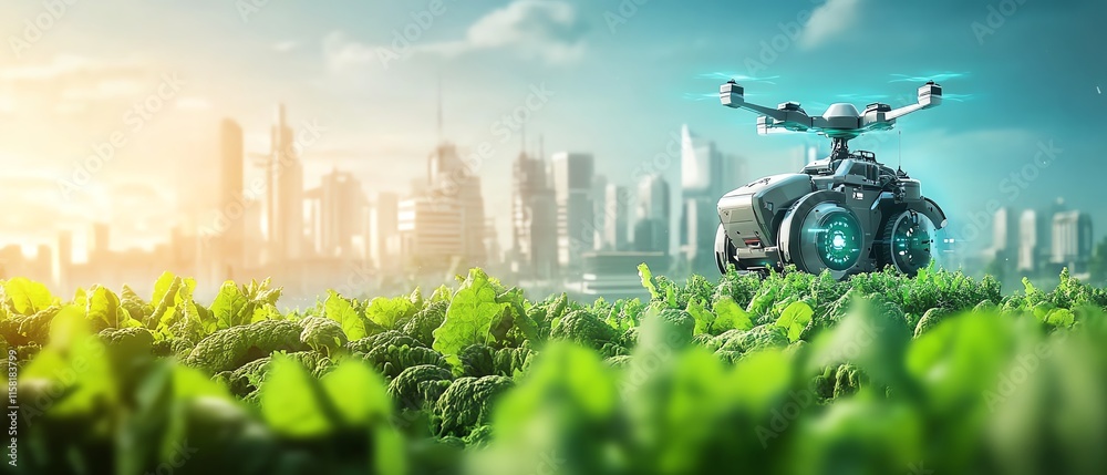 Leinwandbilder Futuristic farm with robot farmers utilizing drones, sensors, and autonomous machines for efficient crop management and sustainable agriculture