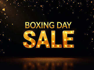 Boxing Day Sale banner in gold against starry black background, festive shopping promotion