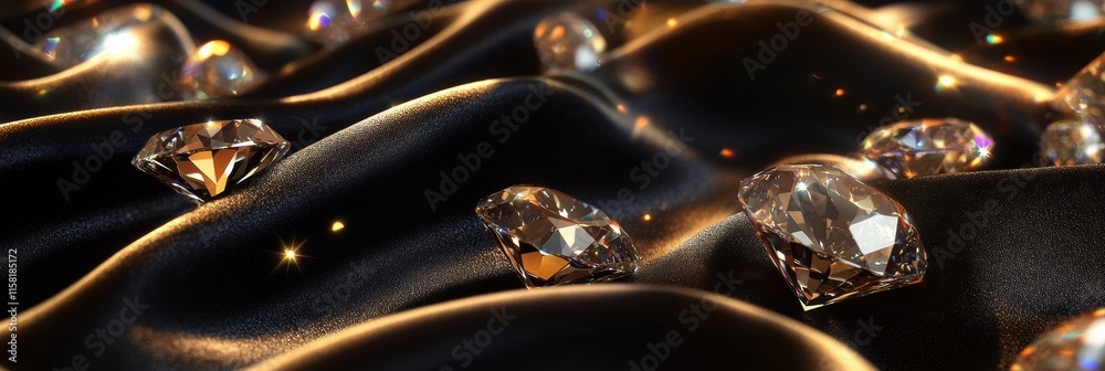 Poster sparkling diamonds on luxurious black fabric with ample copy space for creative design. generative a