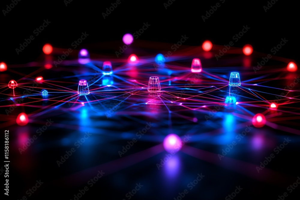 Poster Abstract representation of a connected network with glowing nodes and lines.