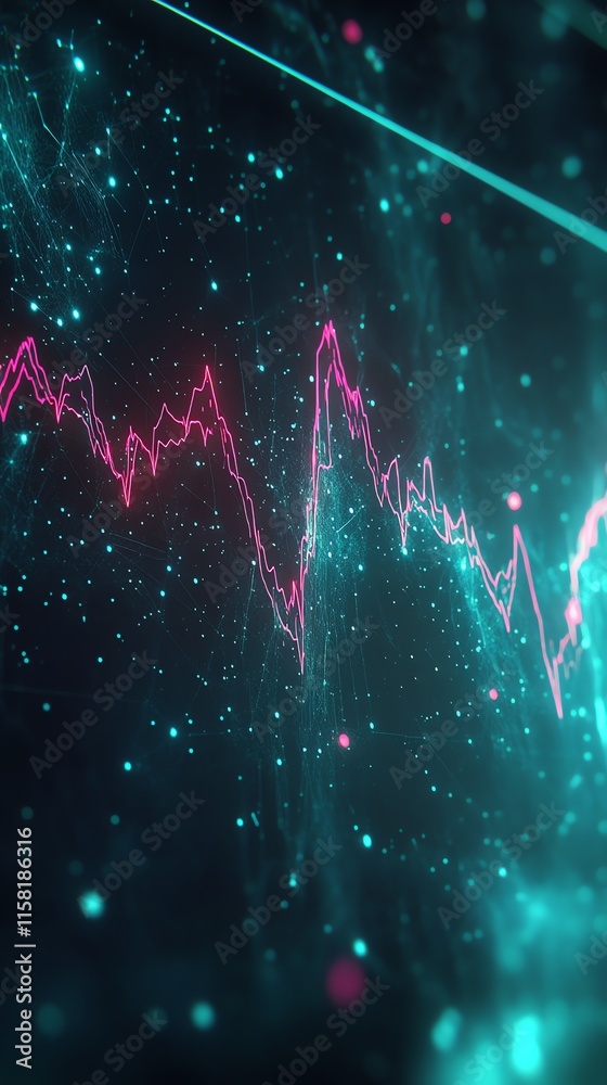Poster Abstract visualization of data trends with vibrant colors and dynamic waveforms.