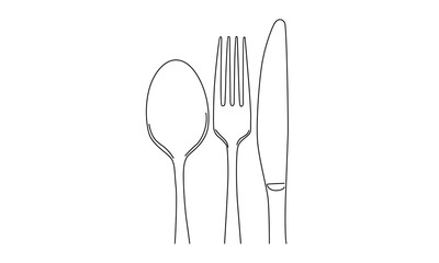 line art of spoon, fork and knife illustration