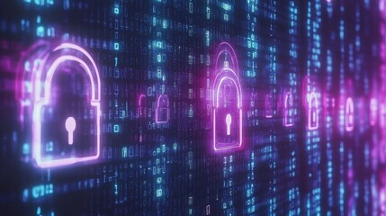 Cybersecurity Lock Visuals with Intense Lighting Effects