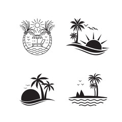 Set of palm tree beach summer silhouette illustration.