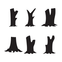 Silhouettes of Broken Tree Stumps Set.