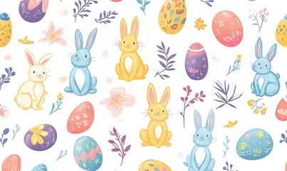 Sticker sheet featuring Easter bunnies and eggs, easter background