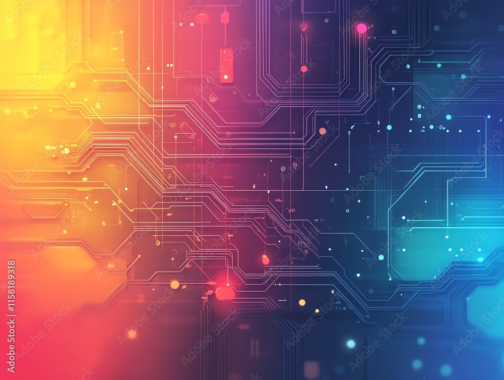 Leinwandbilder A vibrant abstract digital circuit design with colorful gradients and glowing elements.