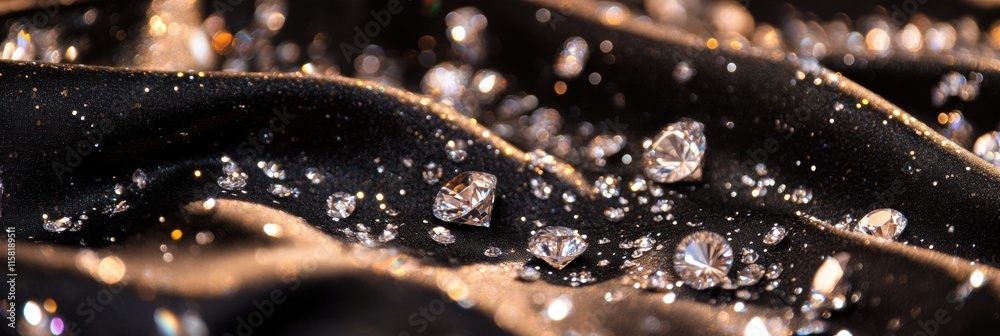 Fototapete sparkling diamonds on soft fabric create an elegant backdrop for text presentation or promotional ma