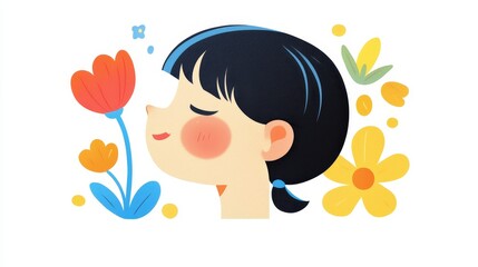 Captivating Portrait of a Woman with a Flower in Her Mouth Exuding Nature's Beauty and Playfulness in a Bright and Colorful Floral Setting