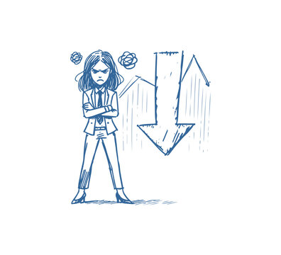 Frustate Businesswoman hand drawn sketch vector