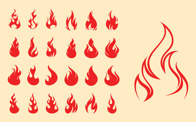 Fire flames, set vector icons Fire and flames outline icon set. Contour bonfire, linear flaming elements. Hand drawn monochrome different fire flame vector illustration. vector fire flame set isolated