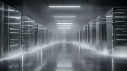 Futuristic Data Center with Cooling Racks in Soft Focus