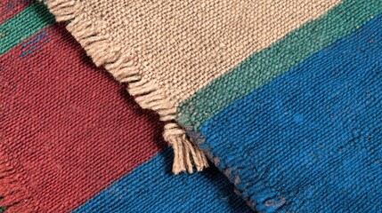 Obraz premium Colorful Textures of Handwoven Fabric with Fringed Edges and Vibrant Hues